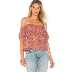 Lovers + Friends Pink Lace Off-Shoulder Top